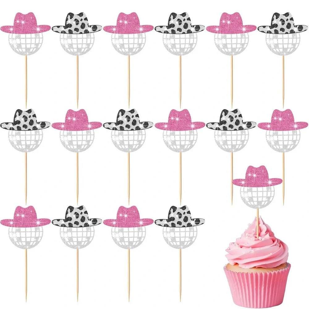 Pink and Black Cowboy Hat Cupcake Toppers new in pkg